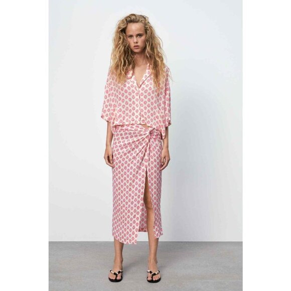 Zara Pink and White Flowy Skirt and Blouse Set - Picture 2 of 2
